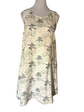 C&C California Palm Tree Print Tropical Sleeveless Linen Dress Size M